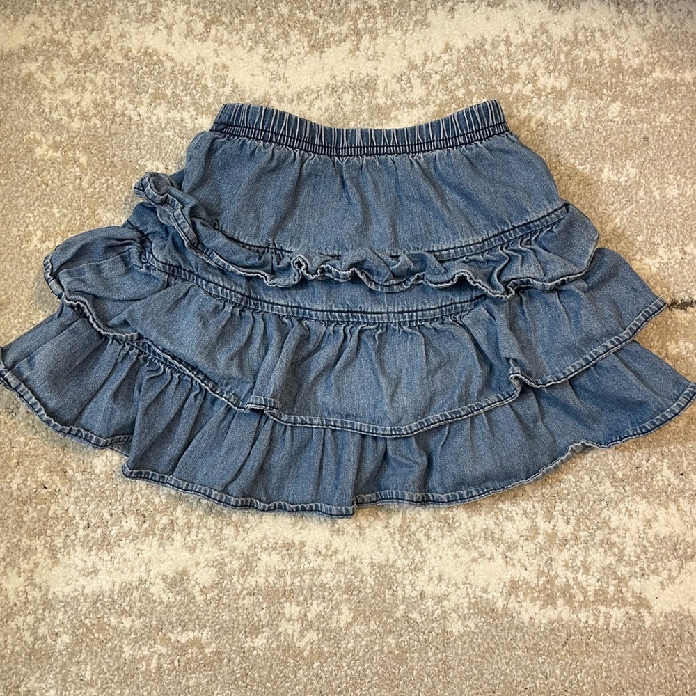 Hanna Andersson Girls Denim Tiered Ruffle Skort Light Wash Size 110 US 5 6‎